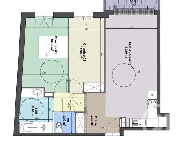 Appartement F3 à vendre  3 pièces - 63,10 m 2   THIAIS  - 94