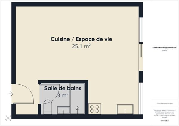 Appartement Valence studio rénové de 28 m2 avec balcon et cave