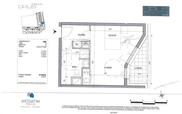 Appartement à louer    1 pièce • 27,85 m2 La Rochelle