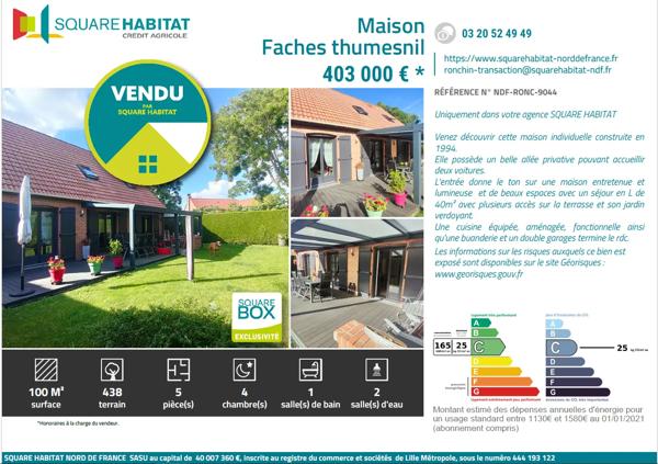 Maison à vendre 5 pièces 100m² Faches-Thumesnil (59155)