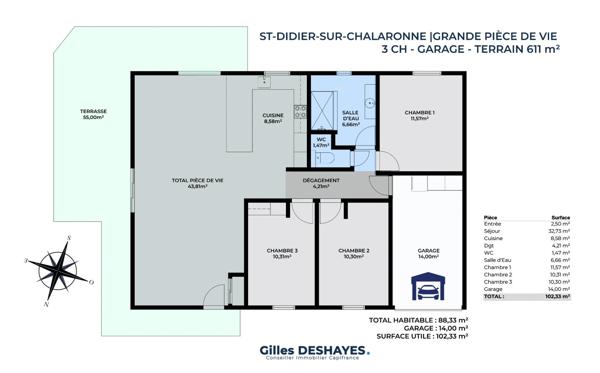 ST-DIDIER-SUR-CHALARONNE (01140)  – MAISON RÉCENTE DE PLAIN-PIED – 3 CHAMBRES - GARAGE