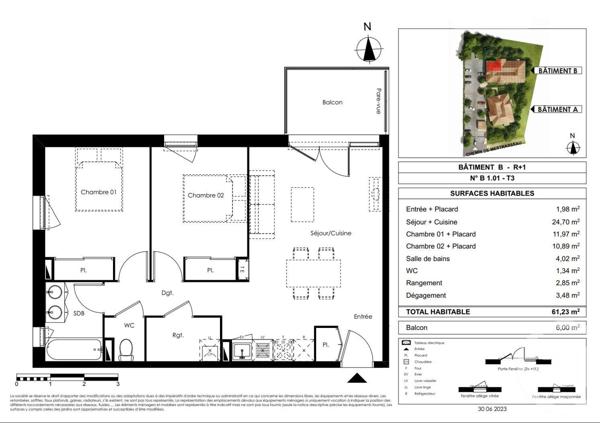 Appartement T3 à vendre  3 pièces - 61,23 m2 GUJAN MESTRAS - 33