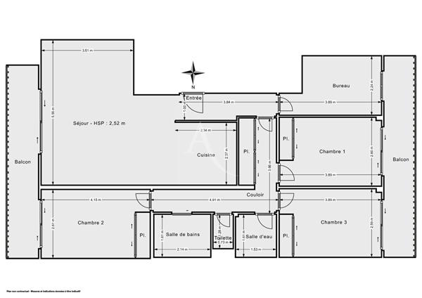 Appartement Suresnes 5 pièce(s) 89.02 m2 avec 2 balcons terrasse