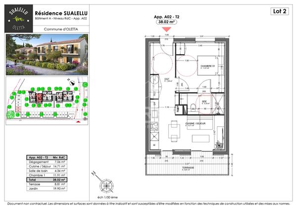 Appartement neuf T2 en rez-de-jardin à vendre à Oletta