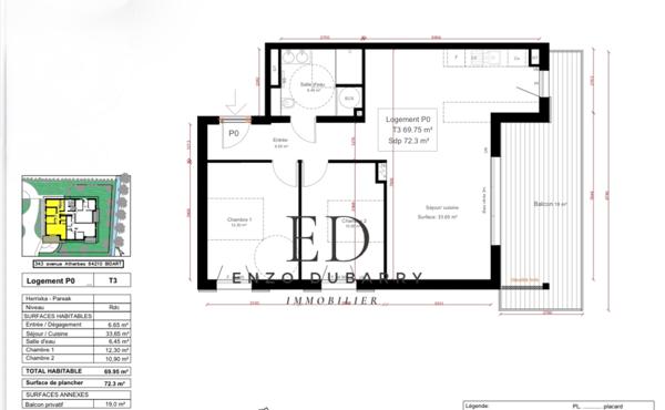 Appartement 3 pièces - 70 m²
