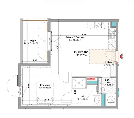 Appartement 2 pièces - 43 m²