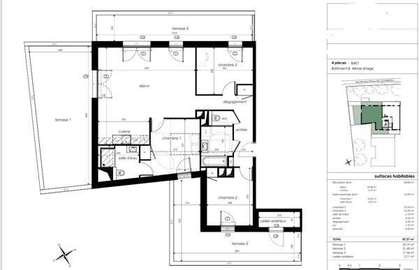 A VENDRE T4 AVEC TROIS TERRASSES EN DERNIER ETAGE SUR ANGERS COUBERTIN