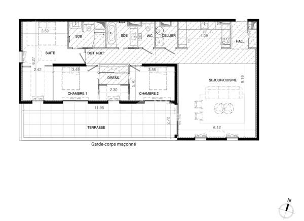 T4 de 126 m2 avec terrasse- Finitions haut de gamme - Résidence neuve à Baillargues