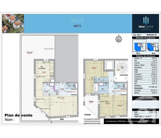 Appartement F4 à vendre  4 pièces - 114,50 m 2   METZ  - 57