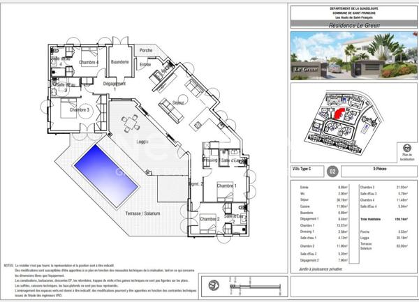 A Vendre Villa F5 avec piscine de 158.74m² d'exception à Saint-François .