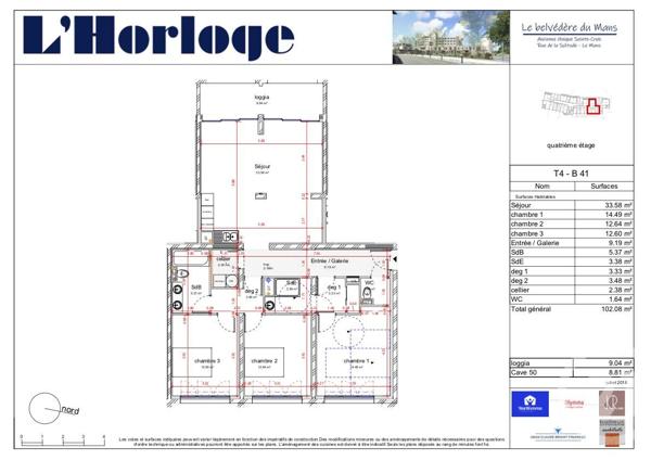 appartement à vendre 4 pièces - 101,95 m2 LE MANS - 72
