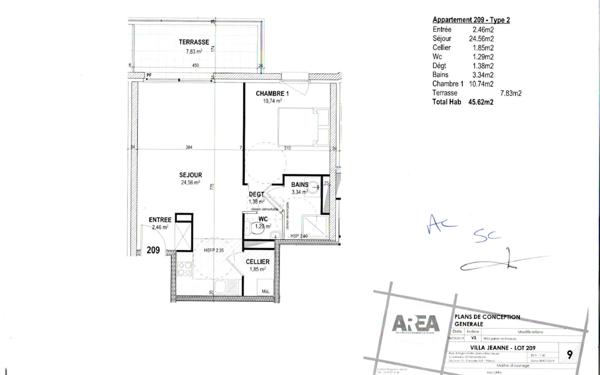 Appartement à louer    2 pièces • 45,62 m2 Manom
