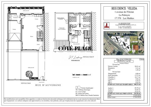 Les Mathes (17570) La Palmyre Maison NEUVE T4 en Duplex Jardin Garage au prix de 641 700€ HAI