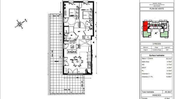 Appartement T3 en dernier étage avec Terrasse en livraison immédiate sur ANGERS