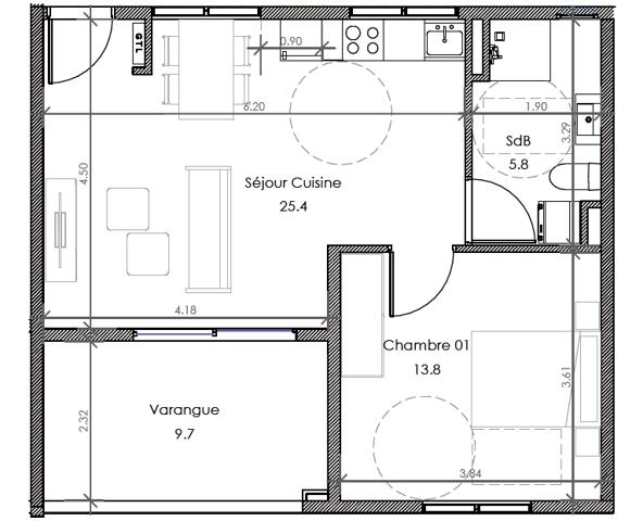 Appartement 2 pièces - 45 m²