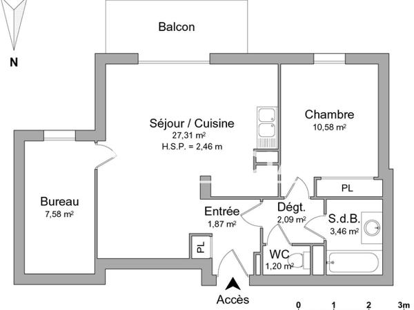 Location Appartement 3 pièces 54.09 m² - 1 RUE DES LANNES Mourenx 64150
