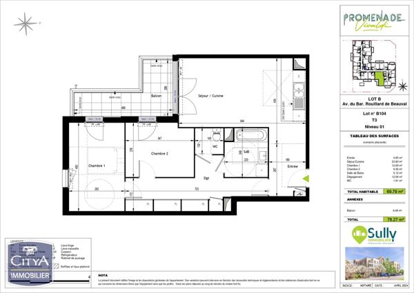 Appartement à vendre 3 pièces 69.79m²
