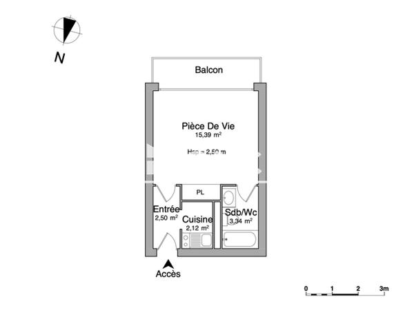 Location Studio 23.35 m² - 134 RUE BERRUER Bordeaux 33000