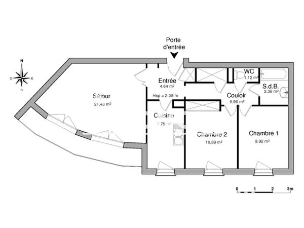 Location Appartement 3 pièces 65.01 m² - 4 QUAI DE PARIS Rouen 76000