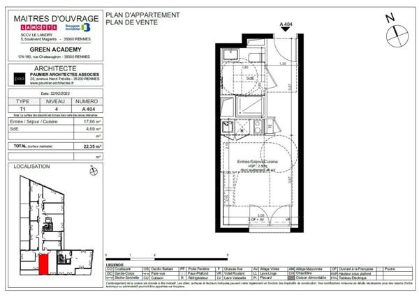 Appartement à louer studio - 22 m²