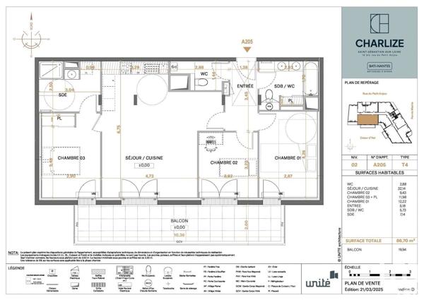 Appartement 4 pièces de 87 m² à Saint-Sébastien-sur-Loire (44230)