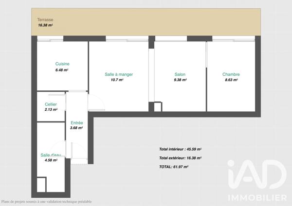 Appartement à vendre 2 pièces 45,59 m² Bordeaux