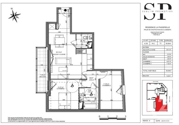 Appartement F3 à vendre  3 pièces - 59,06 m2 MELUN - 77