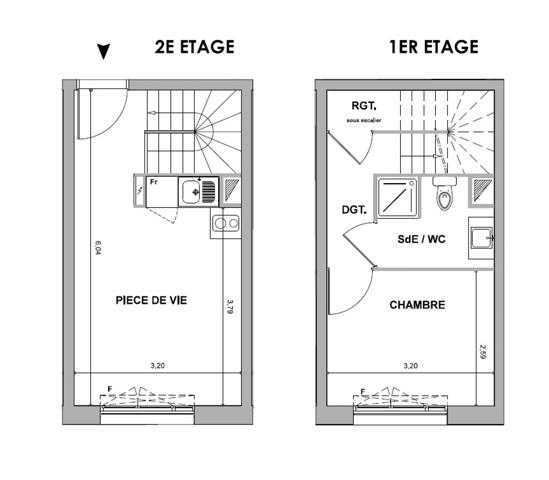 Duplex loué de 29,67m² résidence étudiante - Ferrandière Maisons-Neuves