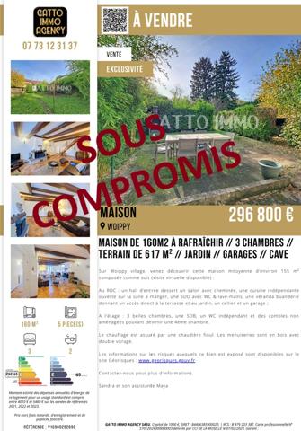 Woippy (57140) SOUS COMPROMIS // Maison de 155m² à rafraîchir // 3 chambres // terrain de 617 m² // Jardin // Garages //