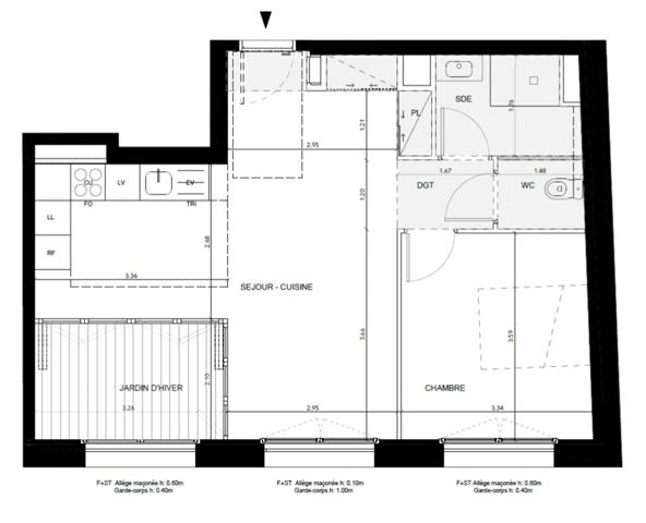 appartement T2 neuf à vendre PANTIN (93), surface habitable 55,60 m2 comprenant jardin d'hiver fermé.