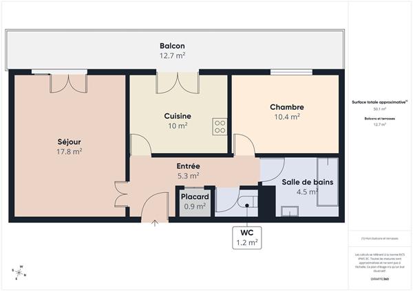 Appartement Valence T2 - 49.5 m2 avec grand balcon et place de parking privative