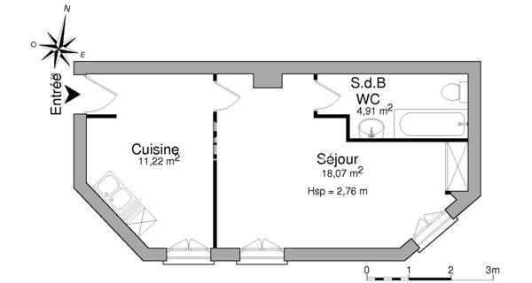 Location Studio 34.2 m² - Nancy 54000