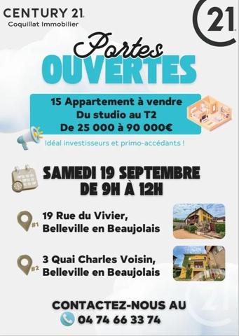 Appartement Studio à vendre  1 pièce - 21,88 m 2   BELLEVILLE  - 69