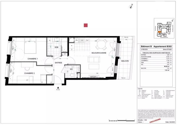 LEVALLOIS – appartement 3 pièces traversant avec balcon, idéalement situé