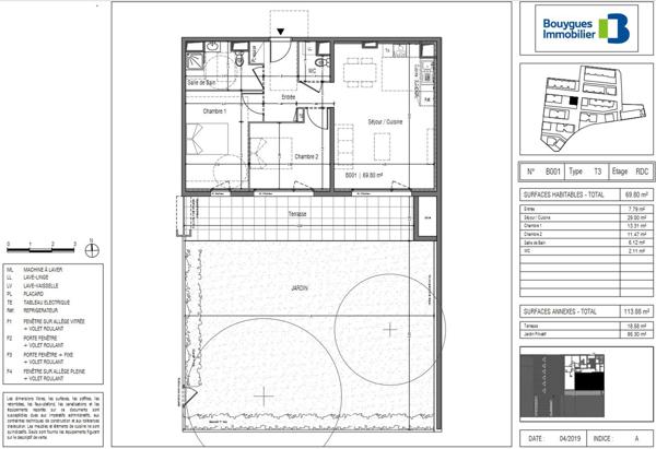 A louer - Appartement T3 Montaudran de 69 m² avec terrasse et jardin de 113 m²