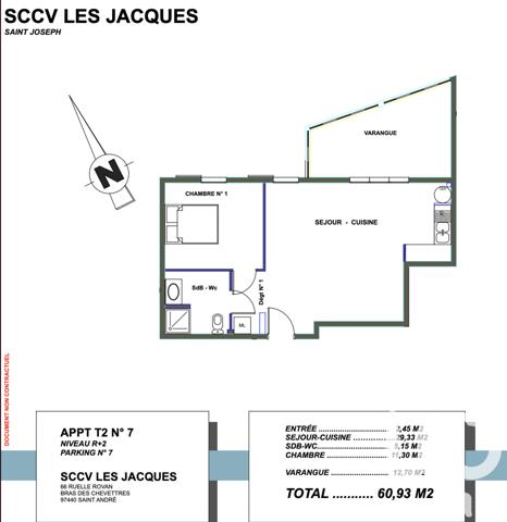 Appartement à vendre 2 pièces 61 m² Saint-Joseph