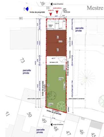 A vendre Terrain à 400 m de Primrose de 384 m2 avec PC de 258 m2 hab