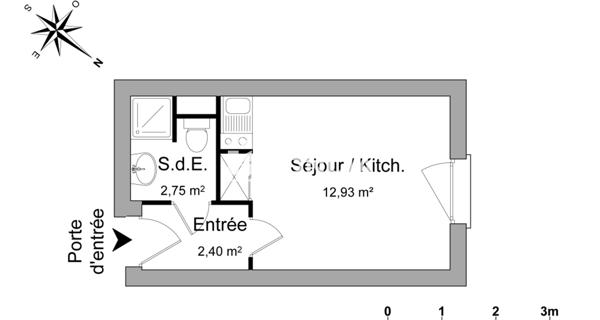 Location Studio 18.08 m² - Cergy 95000