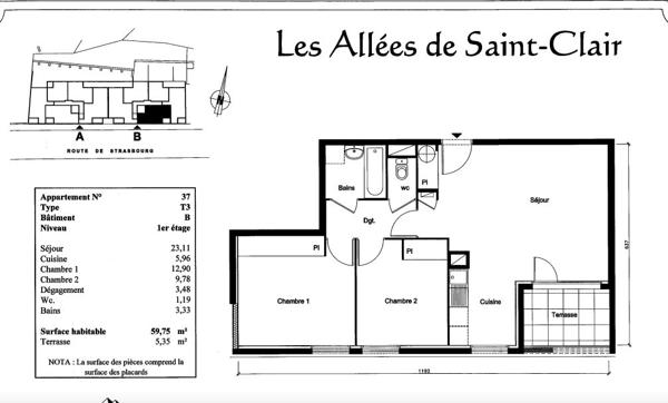 Appartement Caluire Et Cuire 3 pièce(s) 59.75 m2