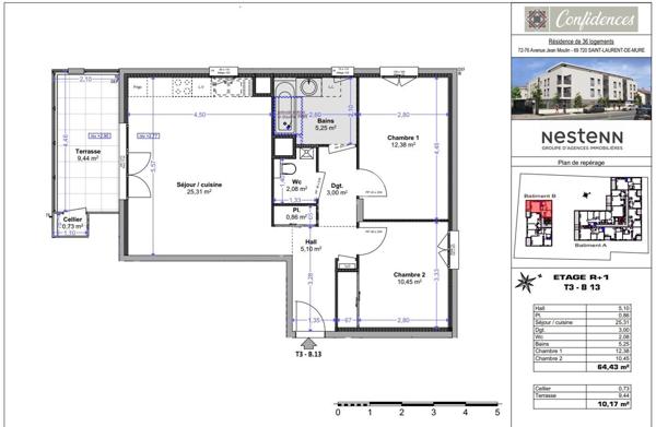 SAINT LAURENT DE MURE secteur Jean Moulin - Type 3 neuf RT 2012 avec terrasse