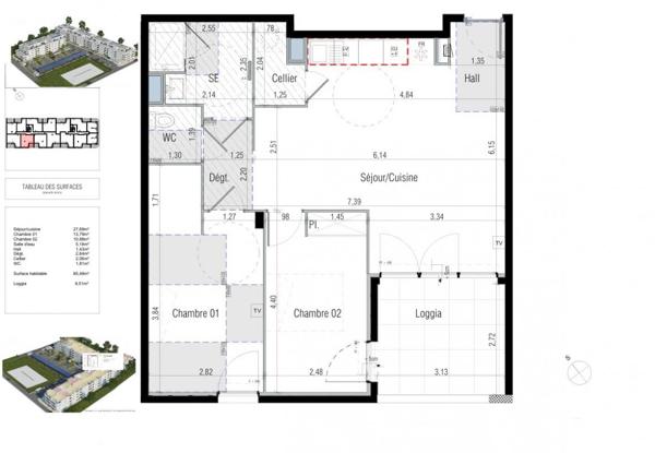 Élégant T3 de 65,50 m² avec loggia. Prestations de qualité dans un environnement résidentiel prisé et paisible à Béziers