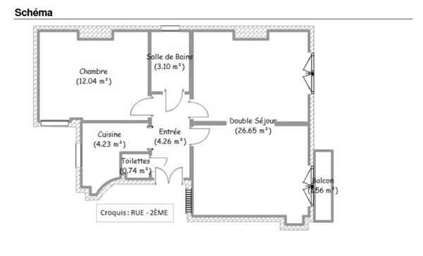 Appartement Paris 3 pièces Pyrénées/Place de la Réunion avec balcon