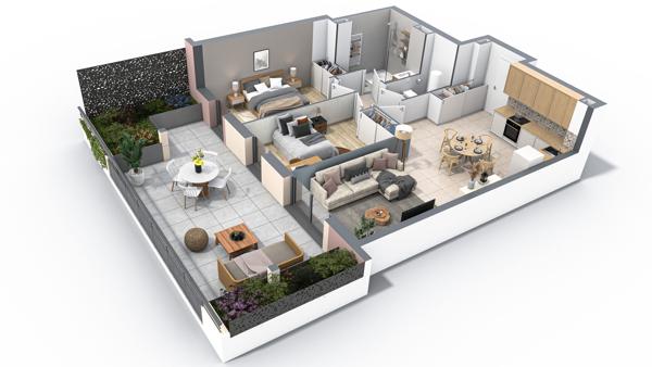 Appartement Neuf , Sisteron  04200 3 pièce(s) 68.38m2 +  terrasse de 38m²  , Lot 104