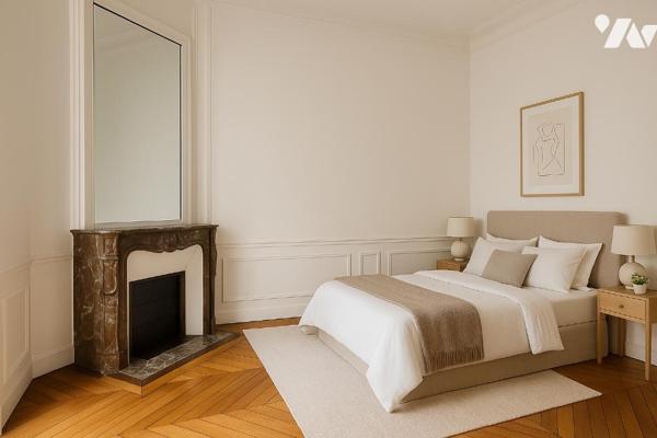 Appartement de charme sur cour arborée, vitrail d’époque, calme et élégance au cœur du 8ᵉ.