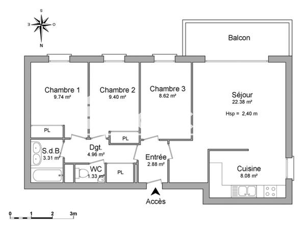 Location Appartement 4 pièces 70.7 m² - BATIMENT C Colmar 68000