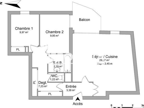 Location Appartement 3 pièces 63.22 m² - 3 PLACE DES ACACIAS Champs Sur Marne 77420