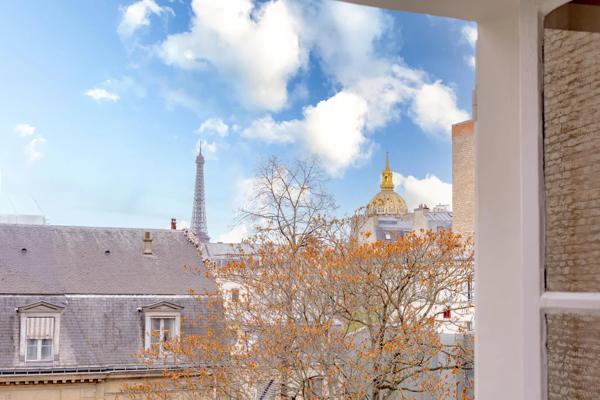 A vendre appartement 3 pièces vue Tour Eiffel, dôme Invalides et jardins de Matignon