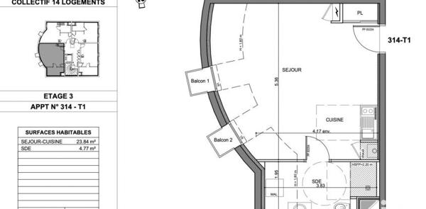 Appartement 1 pièce de 28 m² à Rennes (35000)