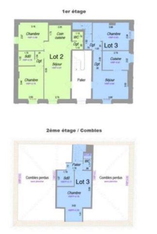 Investissement locatif : 3 appartements de type : T4 en rez de chaussé, et 2x T3 à l'étage.
