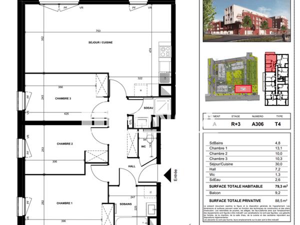Location Appartement 4 pièces 79.3 m² - APT A306 Lens 62300